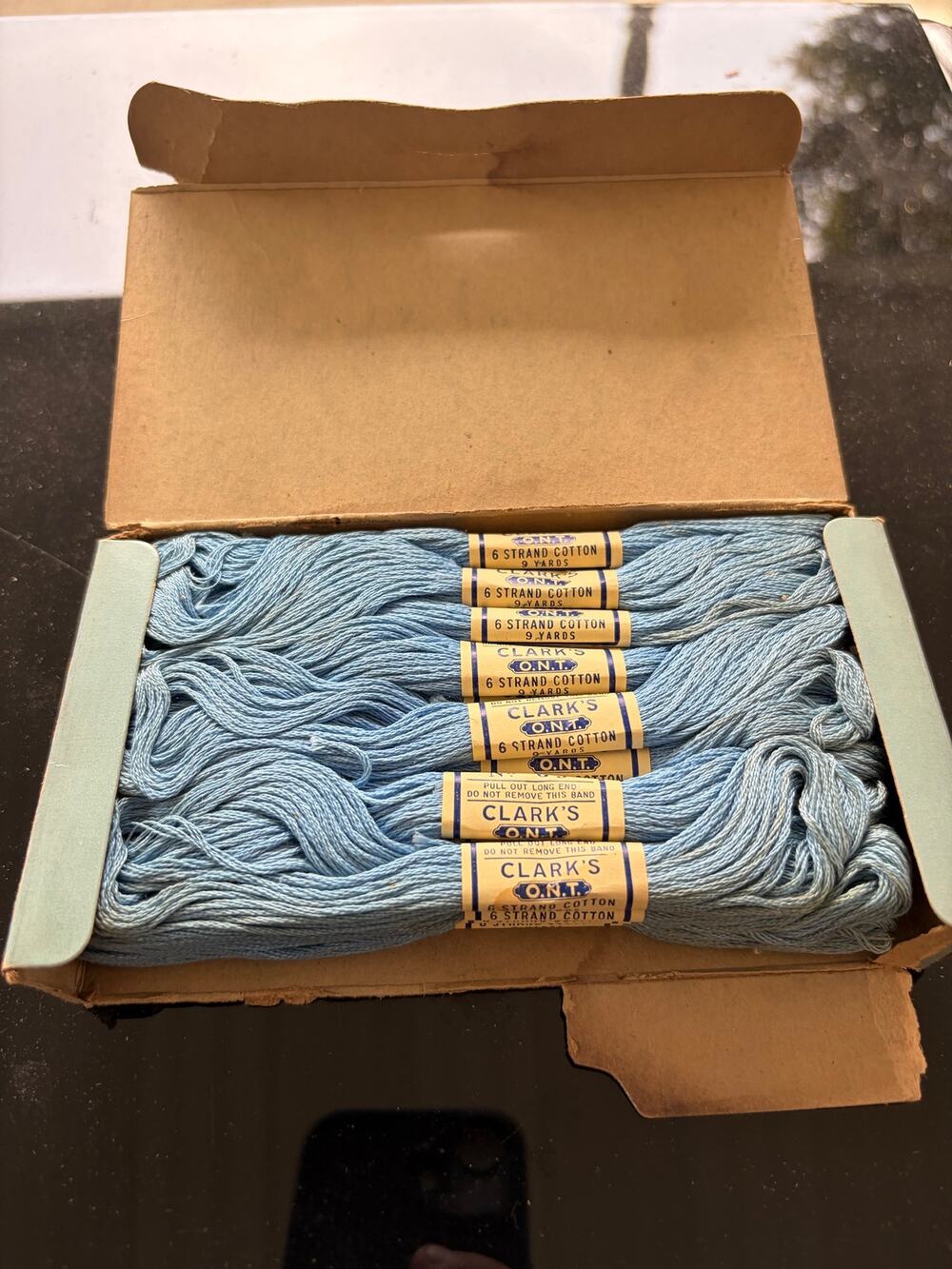 Clark's O.N.T. 6 Strand Cotton Pull-Out Skeins Kt Steel Blue #69 Orig. Box